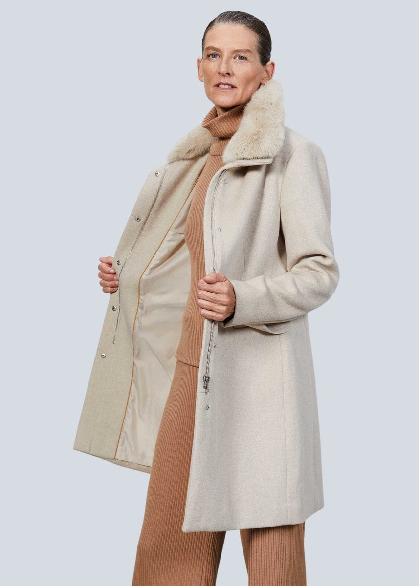 Manteau zip avec col en fourrure beige Georges Rech Paris