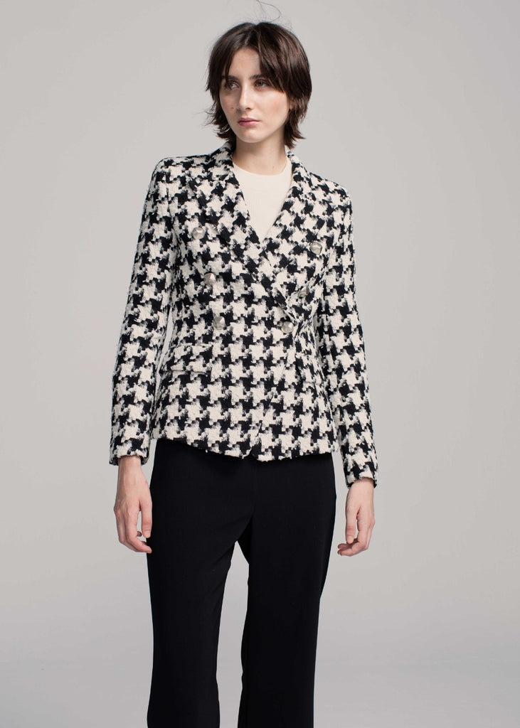 Veste blazer en tweed pied-de-poule noir