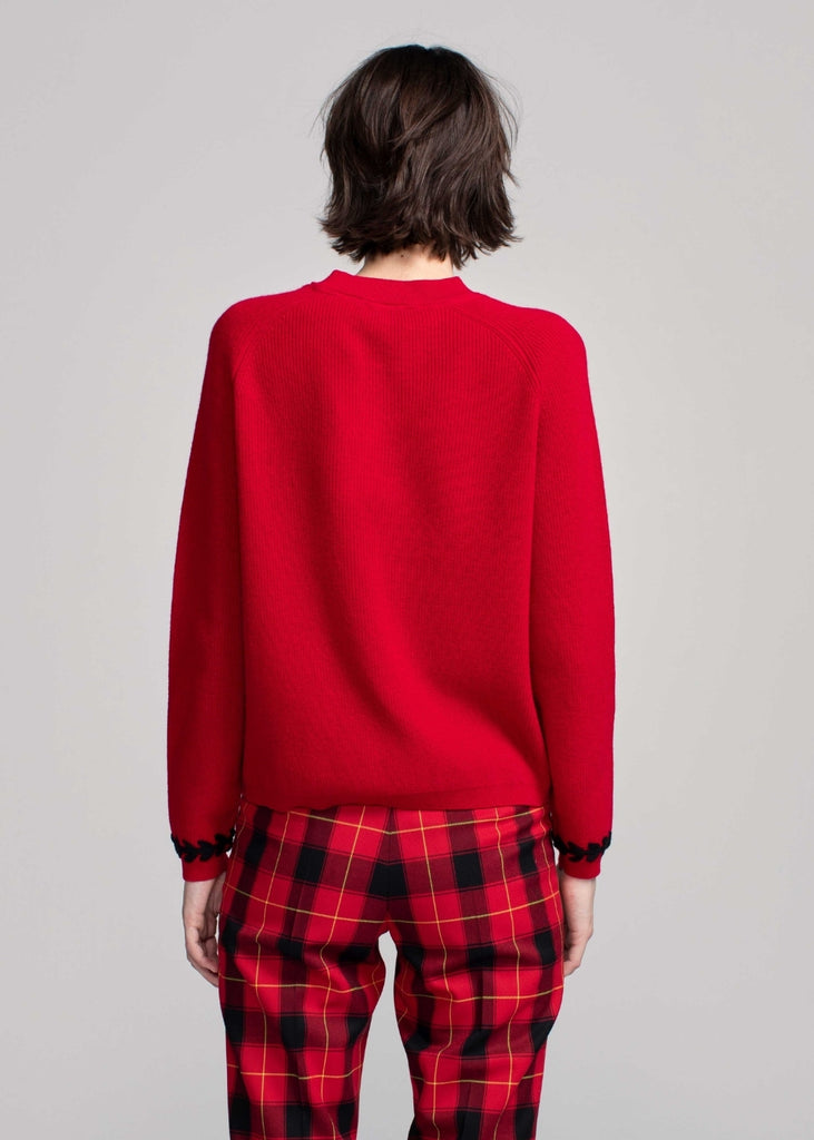 Pull en Laine Rouge avec Motif Épi Brodé