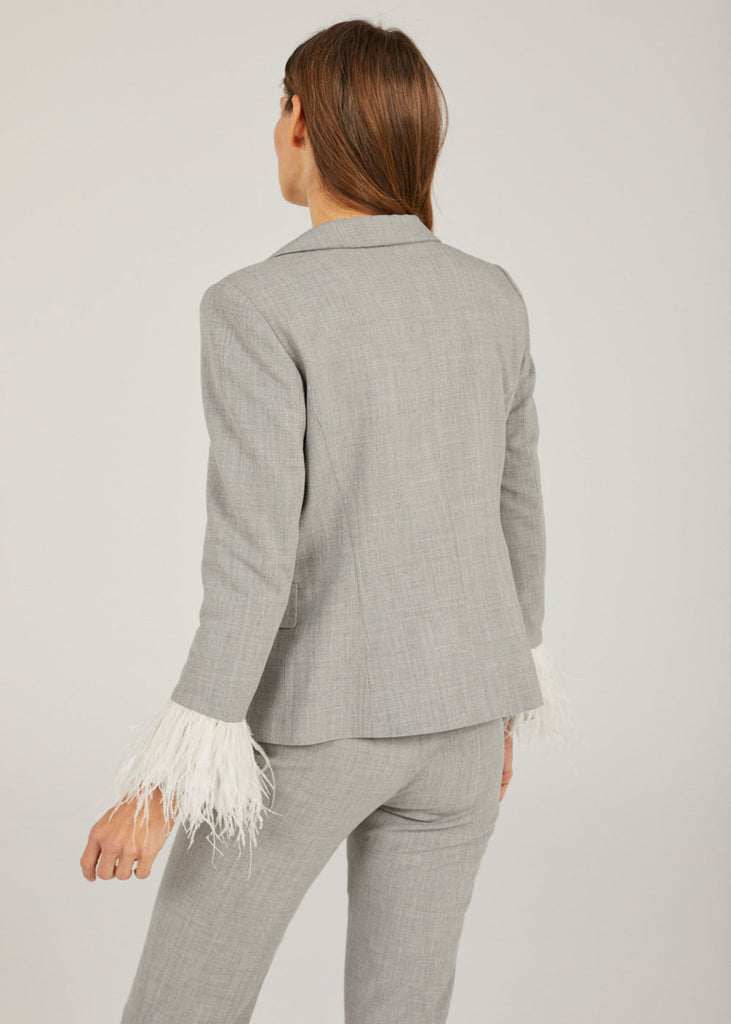 Medium gray jacket with feather detail