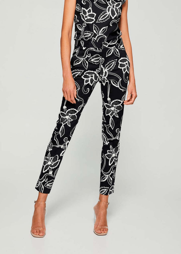 Two-tone floral print straight pants
