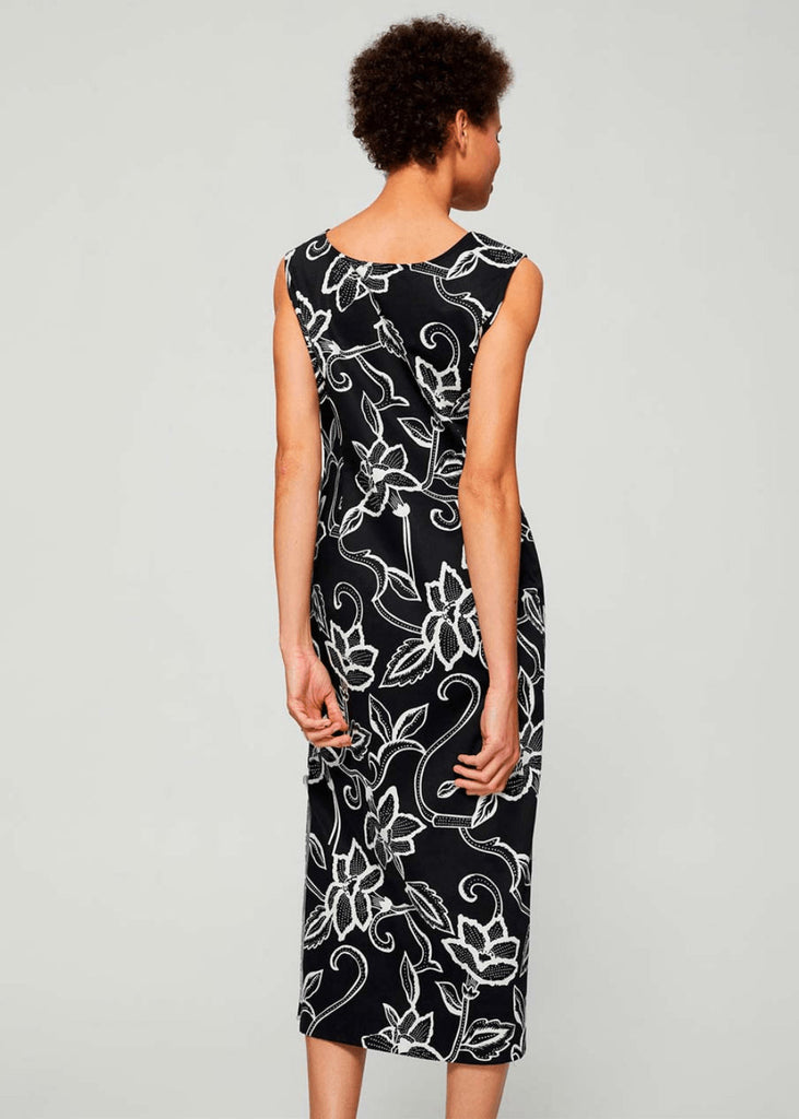 Long two-tone floral print dress