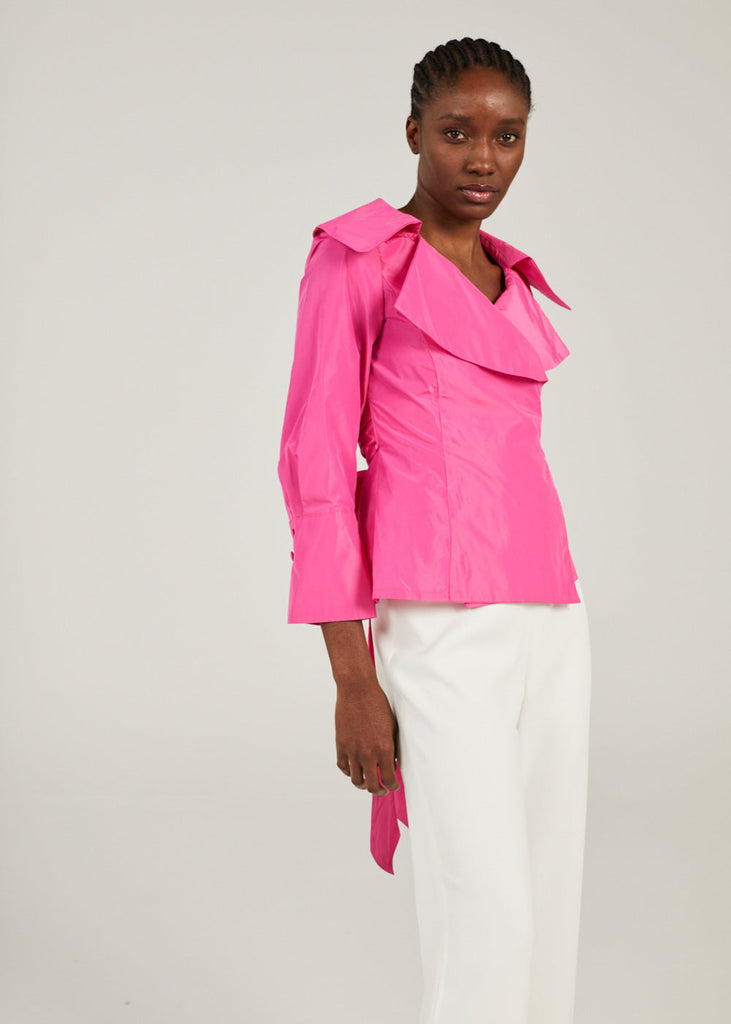 Short fuchsia taffeta jacket